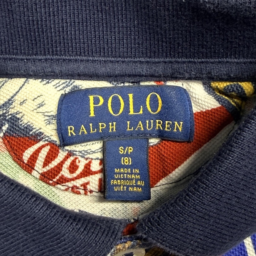 Polo Ralph Lauren Polo Shirt Boys 8 Multicolor All Over Print Chenille Logo - Picture 2 of 12